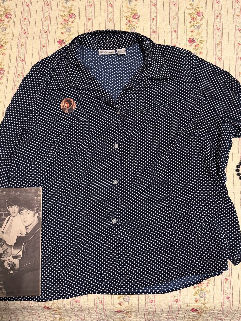 Apparenza Navy Polka Dot Short-Sleeve Button-Up Shirt